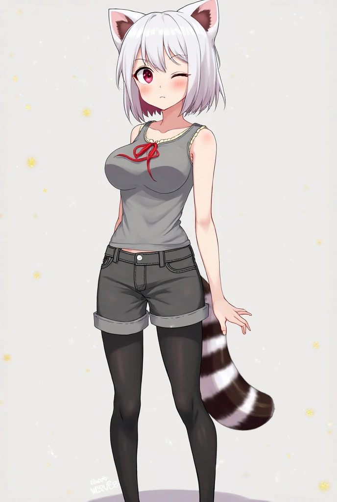 ( Absurdly , High quality , ultra detailed ) ,( hand detailed ) , 1girl, solo, mature, absurdres(highly detailed beautiful face and eyes)perfect anatomy Solo, Young Female white fox-cat (((lean-body))) (((medium breasts))) (short snout),(((fur (black stripe) between neck and shoulder towards chest))) ((fur (black stripes) on waist))(ears are darker), ((violet eyes)), (cat tail (black at end)), (white hair (single-braided)), ((female fox cat)), (detailed eyes), (clevedge, (collarbone, shoulders), (solo, (1girl)) ((((fluffy white fur)))), white hands, ((extremely detailed fur)) ((hair in face)) (big braid), (thin long tail) (extremely detailed eyes), white hands, happy, barefoot, denim short shorts, strapless blouse, small jacket 