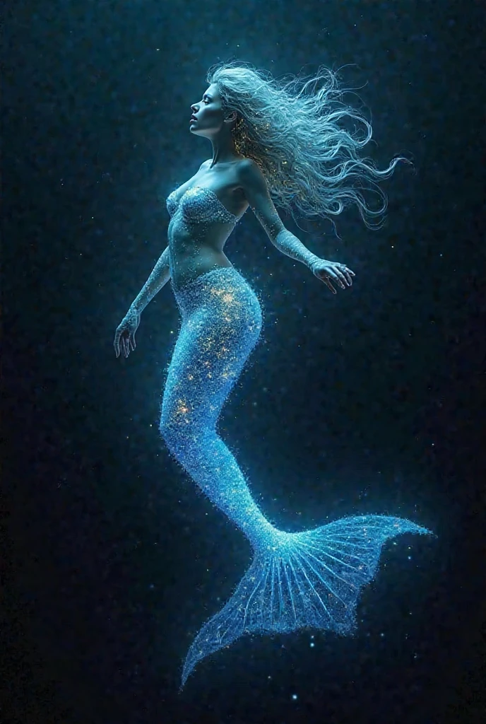 A beautiful young mermaid swimming in the sea of stars、Beautiful outer space、Twinkling Stars、Sea of Stars