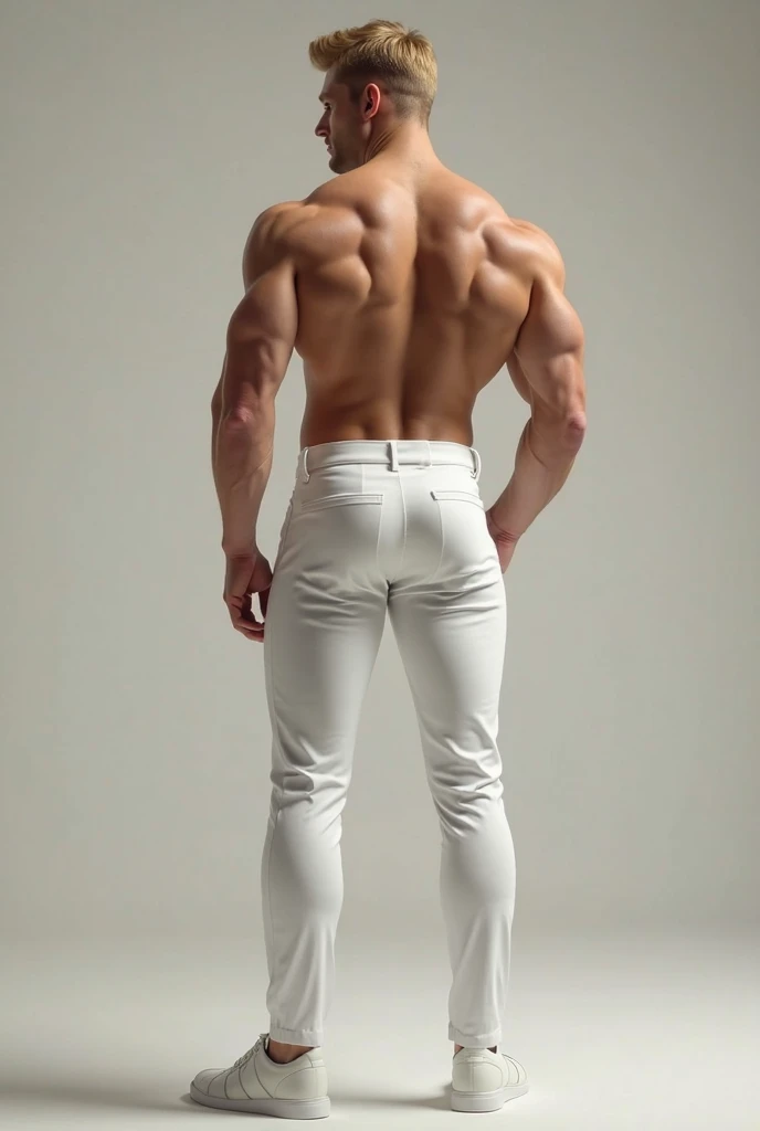 male, vaquero musculoso, rostro, realista, foto cuerpo completo con jeans, barba corta. Chayanne. White jeans backside