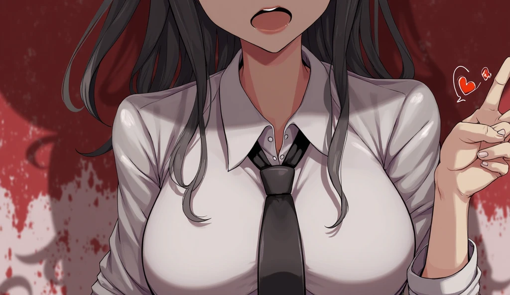 masterpiece、Highest quality、Best image quality、High resolution、Huge breasts、、School-Uniform、Red tie、Summer clothes、Black Hair、Dark Eyes、Long Hair、In the classroom、An empty classroom、I'm surprised、confused、Embarrassed