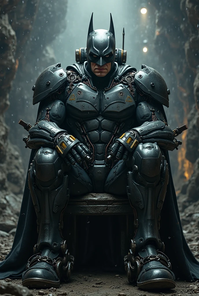 Batman sitting inside his big robat suit