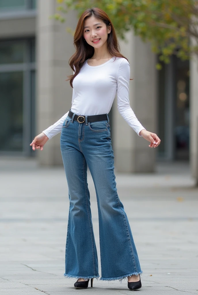 ultra high resolution, (dynamic angle, standing pose:1.2), outdoors, downtown, (legs focus, full body:1.3), (beautiful face, beautiful eyes, beautiful legs), not safe for work, (peeing self:1.5), wetting herself, (pee stain:1.3), peeing herself, (urination:1.3),
20 year old, european, white skin, brown hair, wavy hair, medium hair, forehead, blue eyes, blush, scared, panicking, crying, tears, open mouth, topwear, hard nipples, cleavage, (hands between legs:1.4), skinny, wide hips, thin waist, (jeans pants, flares jeans, blue jeans), footwear, (knees together feet apart:1.4)