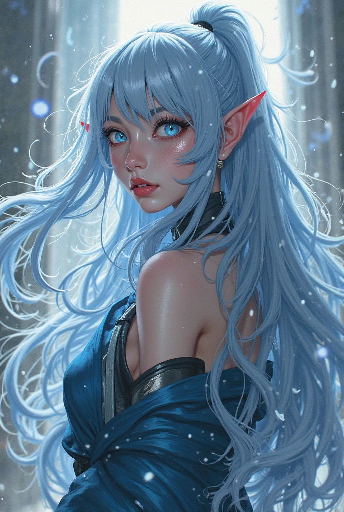 1 girl, 20-year-old girl, One person, (Silvery blue hair with pink and purple stripes:1.4), (Gradient sky blue hair tip:1.6), hair, Ridiculously long hair, Single Side Lock, Wavy Hair, Shine髪, Floating Hair, (Fantastic deep purple eyes), Delicate eyes, Aqua Eye, Very fine eye, Long upper eyelashes, ((Glowing Eyes)), compensate, Focus on the face, Highly detailed facial, Pretty face, Perfect breasts, Hot body, (Delicate skin texture:1.2), break, White extra long skirt, necklace, Technical clothing masterpiece, on the road, Gazing at the starry sky, meteor, cyber punk, Detailed Background, The perfect layered cut, clean focus, Octane Rendering, Tyndall effect, Real, Dark studio, Side light, 2-color illumination, realism, Chiaroscuro, (Shine光), Shine, Ray Tracing, Cinema Lighting, Futurism, Motion Blur, Atmospheric perspective, Depth of written boundary, Bokeh, Highest quality, 超High resolution, Super Detail, masterpiece, High resolution, Accurate, retina, Anatomically correct,detailed eyes, detailed hands, detailed face, drops of water, drops, full body, elf woman