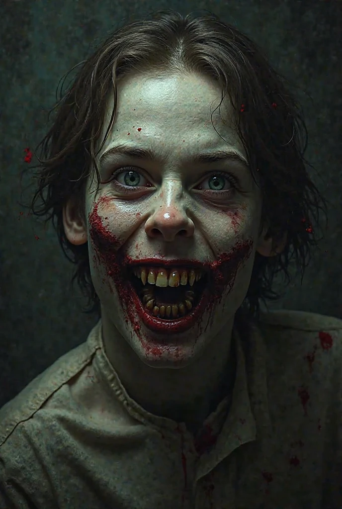 exorcist, European, 25-year-old American boy possessed by demons, Yellow eyes, yellow pupils, Arms tied to bed, Leg seat, boy in a whitish camisole, Self-inflicted scars on the face or body, boy opens mouth wide, wrinkles between eyebrows, growl in the form of a devil, grown face, Various hairstyles (Photo Real: 1. 4), Shot with Canon 5D MK4, Shot with Canon EOS 5 D Mark IV, Shot with Canon EOA 6 D Mark II, Very detailed face and skin texture, Detailed eyes, Double eyelids, Face-to-face configuration, Various poses, (8K (8K, The highest image quality, masutepiece: 1.2), (Realistic, Photorealistic: 1.37) Super Detail, One girl, Bruised body, pale skin tone, Dark room, Candles on the shelves, Beyond the Wall, Dirty skin and clothes, Blood-stained sheet, Veins floating on the face,