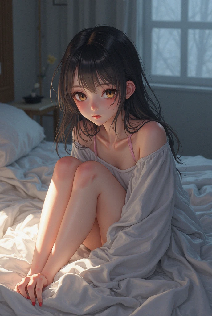 lighting like a movie、top-quality、1 High School Girl、A dark-haired、Naked on the bed、embarrassed from、Open your mouth wide、open one's legs、Spread your legs apart、