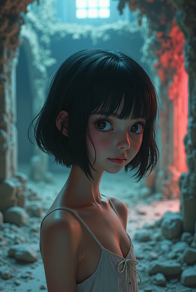 Raw, cinematic shot, (sharp focus:1.5), (photorealistic:1.2), twilight lighting, volumetric lighting,POV, cyborg, loli, upper body, biomechanical, glowing scales, ethereal background, mystical atmosphere, colorfu, intricate patterns, atmosphere, ultra high res, 16K,dramatic lighting,