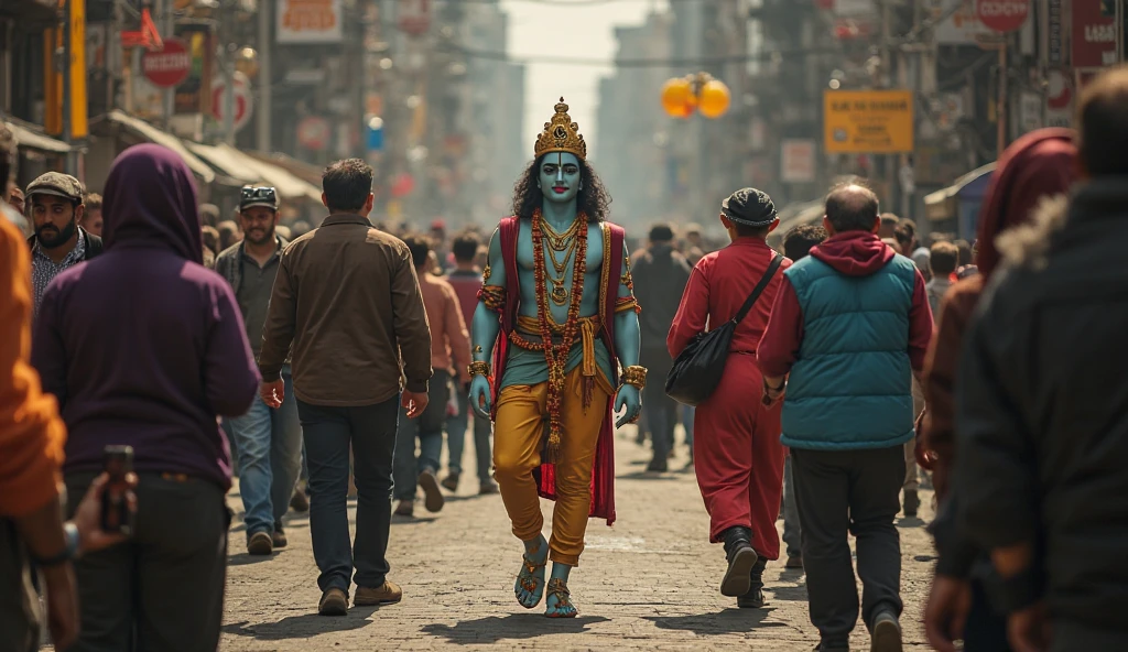 Angry krishna chasing criminals in modern city