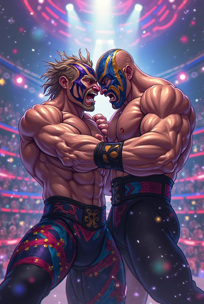 Super muscular adult boar beastman,(Wear a full uniform:1.7),Open your mouth and stick out your tongue,(Surrounded by erect penises),(a large amount of semen on the face and body,:1.6),wrestling,(Deep Throat:1.5),(Nipple ring piercing:1.3),Cumshot from huge red and black erect penis,scrotum,(Masked:1.5),Brown fur,Black hair and beard,