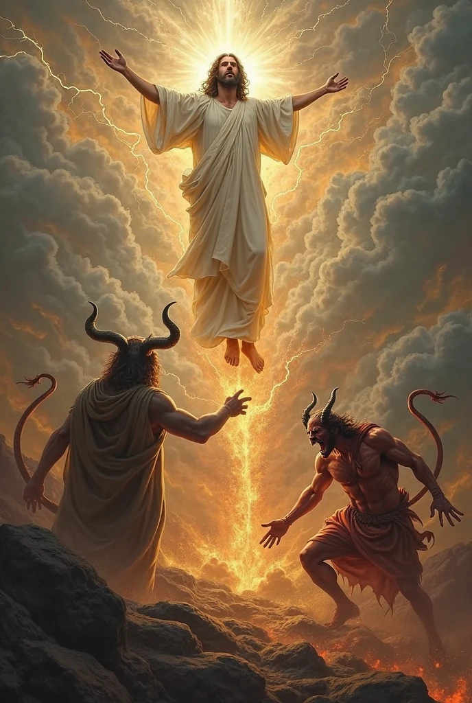 Satan fleeing the Bible out of fear