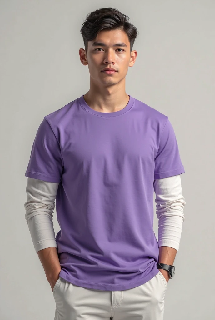 Change the color of the pink polo shirt to a shadow #The color of E5A2B2,White long sleeve part and appearance,Remain unchanged,Less wrinkled clothes