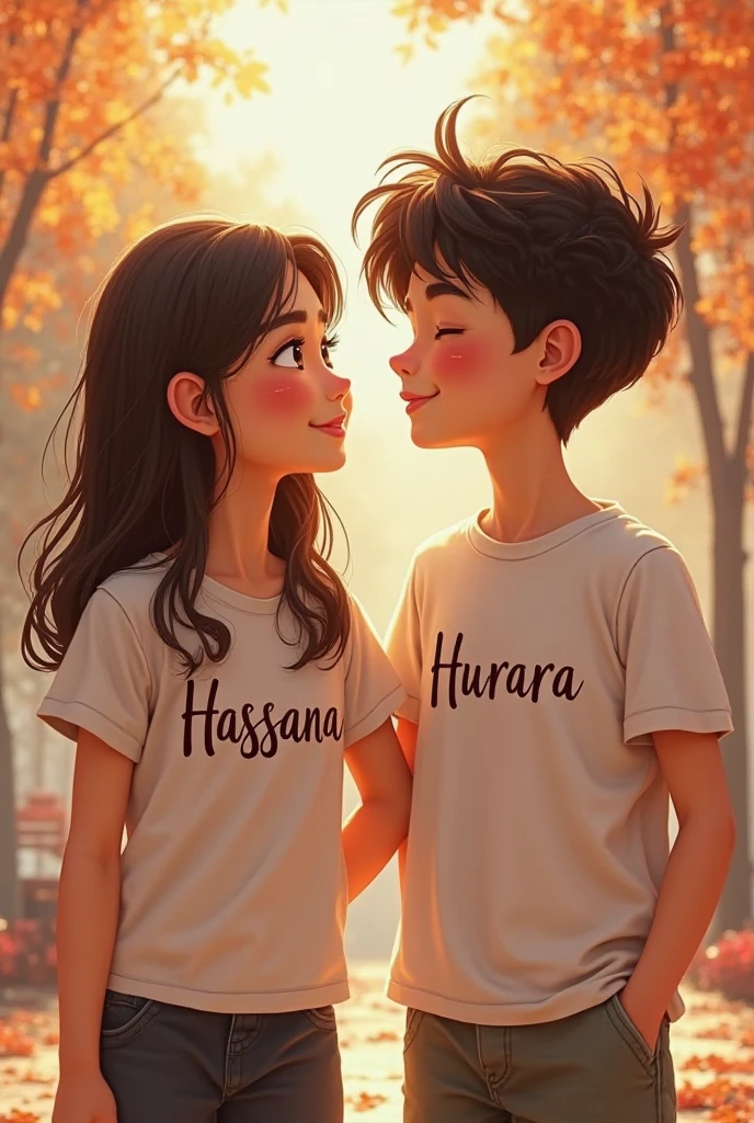 Chubby girl age 20 in pink t shirt name on it Dona,hold hands of slim boy age 21 with black t shirt name on it gavaskar trun back side