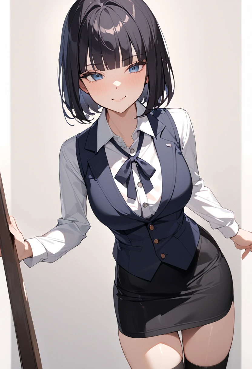 (masterpiece, best quality:1.2), Shader, front shot, 1girl, kawaii, (super big breasts, micro waist, very long legs:1.3), Black hair, short bob hair, short height, scrawny and thin body, Light Skin, cute big eyes, cute beautiful thin face, suit, pigeon-toed, wet and sweaty, big visible ribs, V sign, Trembling