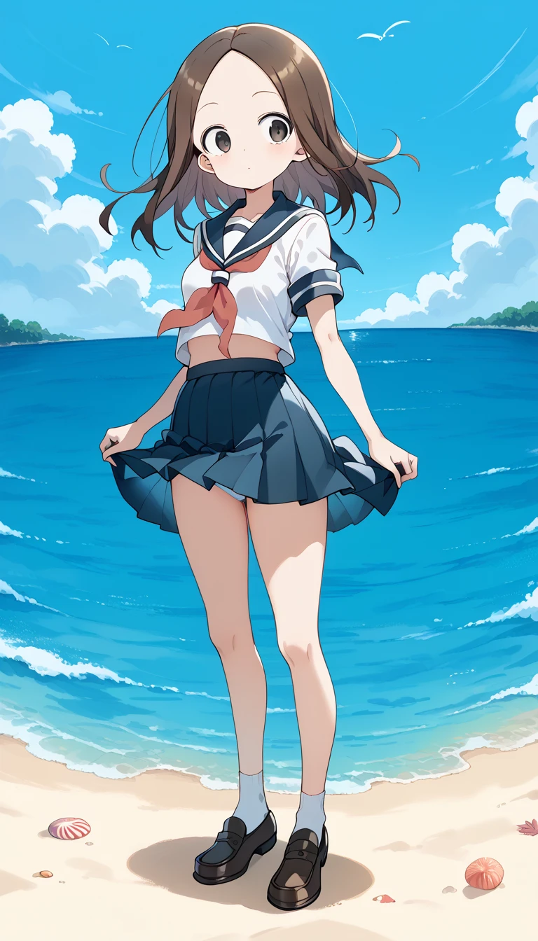 (highest quality:1.4)、High resolution、Detailed Background、(Detailed beautiful face:1.4)、Anatomically correct、(Depict the normal number of fingers:1.2)、(Detailed facial expressions)、Realistic、Beautiful fingers、Beautiful, smooth skin、Teenage beauty、(Huge breasts:1.3)、Perfect body line、Attractive thighs、brown hair、Black Hair、cute hair color、Bobcut、ponytail、Long Hair、cute hairstyle、Show off your attractive armpits、I'm a little excited、Cowboy Shot、nipples are floating、

Wet white short sailor shirt、White sailor collar、Pleated mini skirt、Accentuate your breasts、Accentuate your cleavage、(Underboob:1.3)、With legs apart、cute colored panties、Panty Shot、cute、

(A beautiful girl lying on the beach:1.3)、The whole body is wet、My clothes are wet and transparent、Wet、Immerse in water、See through、look at me with a sexual expression、Looking at me happily、Smiling、Panty Shot:1.1、cute、cameltoe:1.1