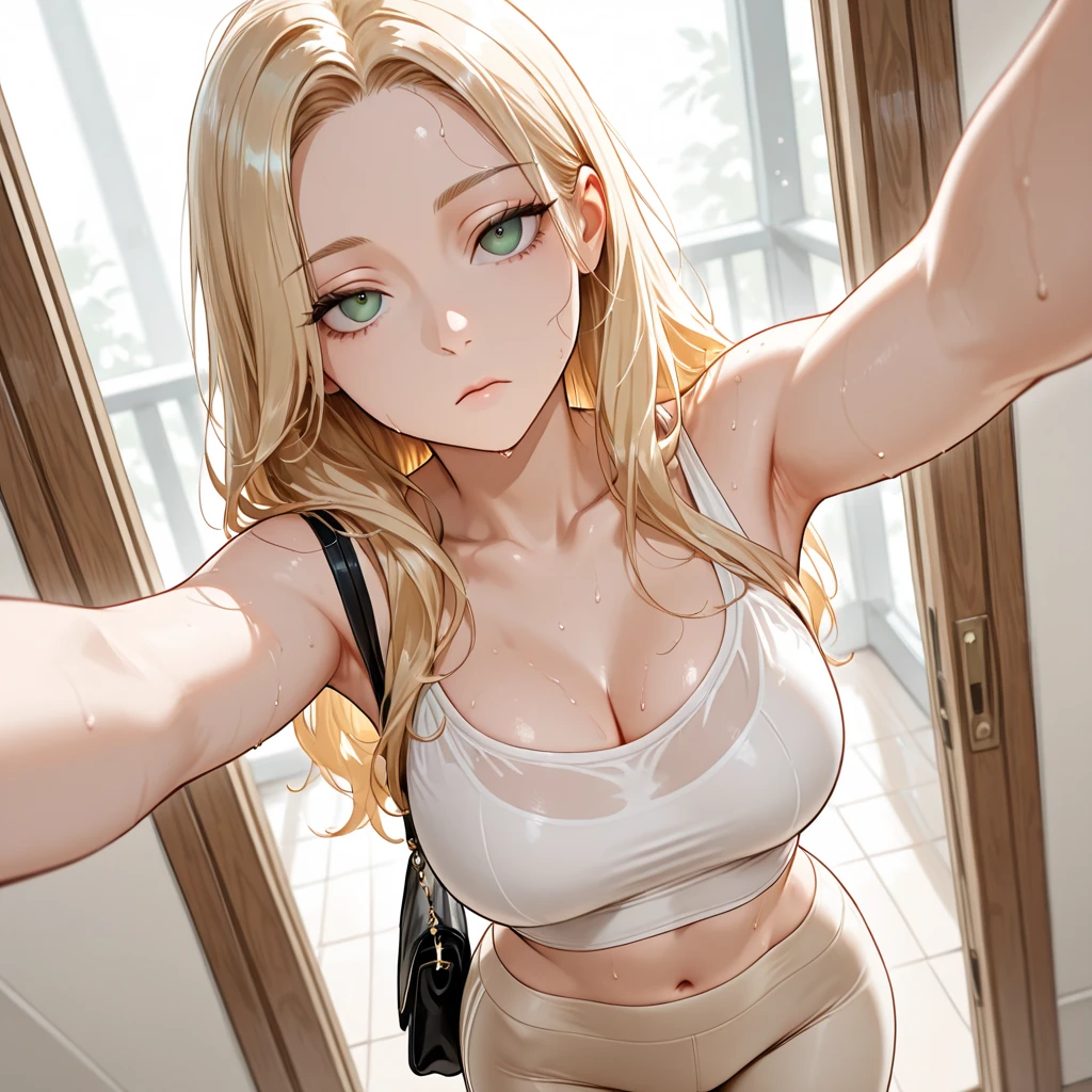 (((完美number,number,Solitary, White and tender skin,(((Cyberpunk,Short sleeve, Dolphin shorts, t-shirt, Pink shorts, White shirt, , ))),(((Mia Chadwick, Long hair, Blonde Hair, Brown eyepiece)),high resolution, ((Best quality at best)),masterpiece,quality,Best quality,((( Exquisite facial features,Looking at the audience,There is light in the eyes,(((Ha ha,Happy,))),))),(((Light and Shadow,Huge breasts))),(((Looking at the camera,White background,lie on the floor,Look up at the camera,from above,Overlooking))))