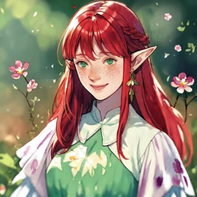 (masterpiece), (best quality),(portrait),(bust up),1girl,solo,(sharp focus),(look at viewer),hobbit girl,hobbit,fat ,maribel, long green dress, orange hair,hood,red choker, naughty smile,ancient long clothes,(simple background),old school fantasy art,super shiny face,Ultra Glossy Skin,medieval farmer outfit,poor outfit,farmer, flower crown,smile,beige outfit