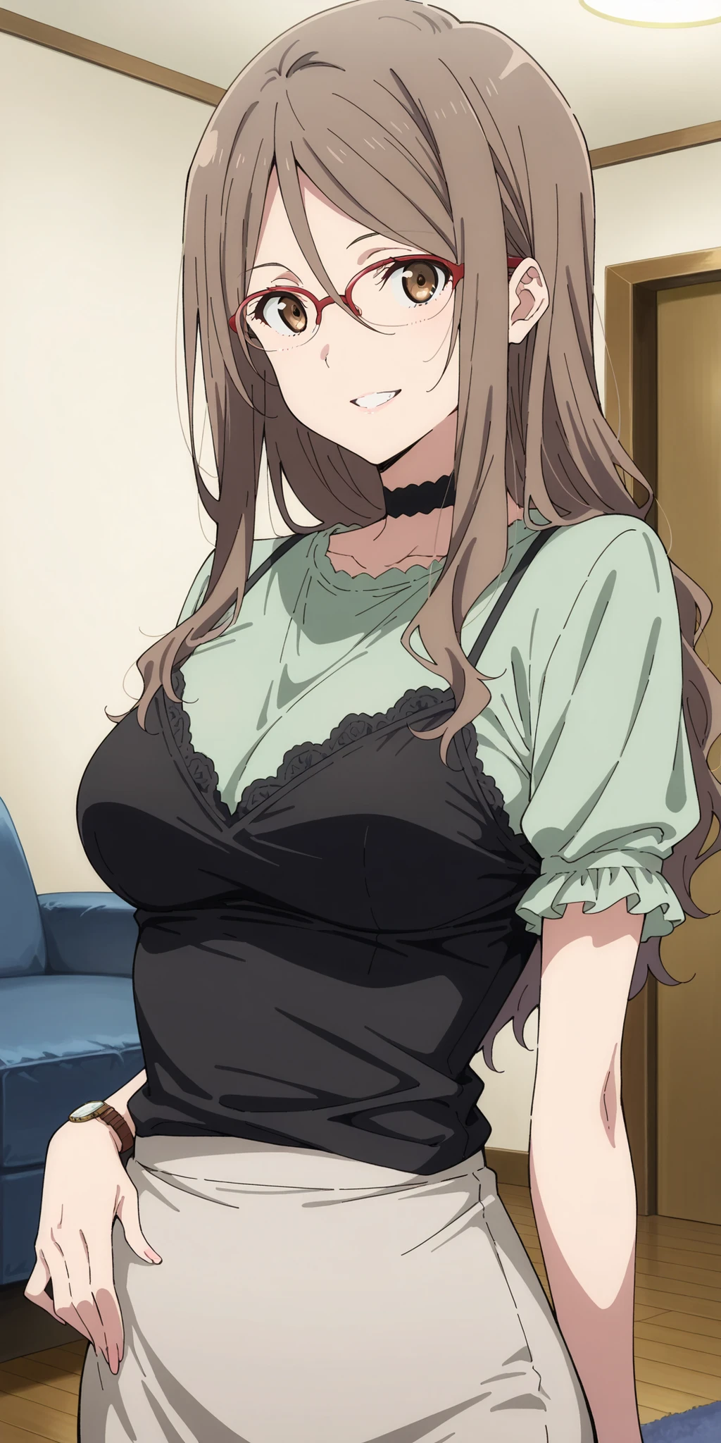 Medium breasts , black bra, panties, Busty, best quality, (masterpiece:1.2), highly detailed, street,
1girl, kotegawa nanaka, looking at viewer, slight smile, open mouth, brown eyes, long hair, indoor, room, bedroom, wardrobe, close up