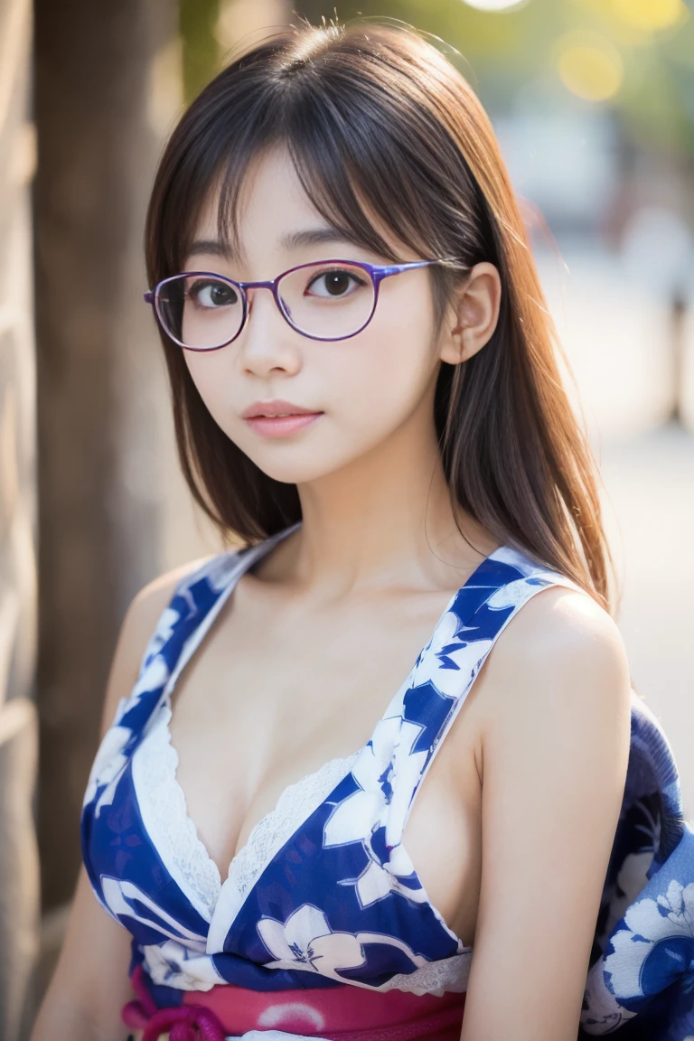 Ultra-detailed 8K CG、huge breasts、perfect female body、big breasts、small face、Swimsuit、(plus size model)、ecstatic expression、sharp focus、Highly detailed face and skin texture、japanese woman、high school student、Square glasses、black hair、long hair、long legs、thin legs、whole body、barefoot、Are standing