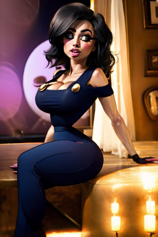 professional portrait, (big bouffant dark brunette 60's short bob hair:1.5), retro-girl(blue dress, mini dress, summer attire:1.4), denise<lora:dns:1.0>bimbostyle, thick eyebrows, puffy lips, red lipstick, blush, heavy makeup, smirk, (high detailed face:1.1), <lora:add_detail:1>, (huge jet black 60's hair:1.3) (pale skin:1.3), <retrobunny:1.45>, (huge jet black 60's hair, huge jet black 60's bouffant hairstyle, huge jet black 60s hair, huge jet black flip hairstyle, huge jet black hair flip, huge jet black very big 60s bouffant hairstyle:1.5), Pinup Art by Gil_Elvgren and Haddon_Sundblom, [ Emmanuelle Vaugier | Nancy McKeon ], dynamic pose, gorgeous figure, ultra detailed photograph, wearing a heavy white sweater, natural body posture, captured with a 85mm lens, bokeh, ultra accurate detailed, bokeh lighting, surrealism, dark eye makeup, in the style of jessica drossin, brown hair, brown eyes, nail polish, lips, plant, realistic, soft lighting, professional Photography, 4k, realistic, (photorealistic:1.3), (shadows:1.2), finely detailed face, flawless seductive big bright blue eyes, luscious lips, wide jaw, detailed skin, glossy skin, skindentation, narrow waist, realistic, perfect anatomy, glamorous pose, perfect proportions, (masterpiece:1.5), (best quality:1.5), (intricate details:1.5), (sharpen details), (ultra detailed face, ultra detailed eyes, ultra detailed mouth, ultra detailed body, ultra detailed hands, ultra detailed clothes:1.5), ((frontview closeup:1.5)),