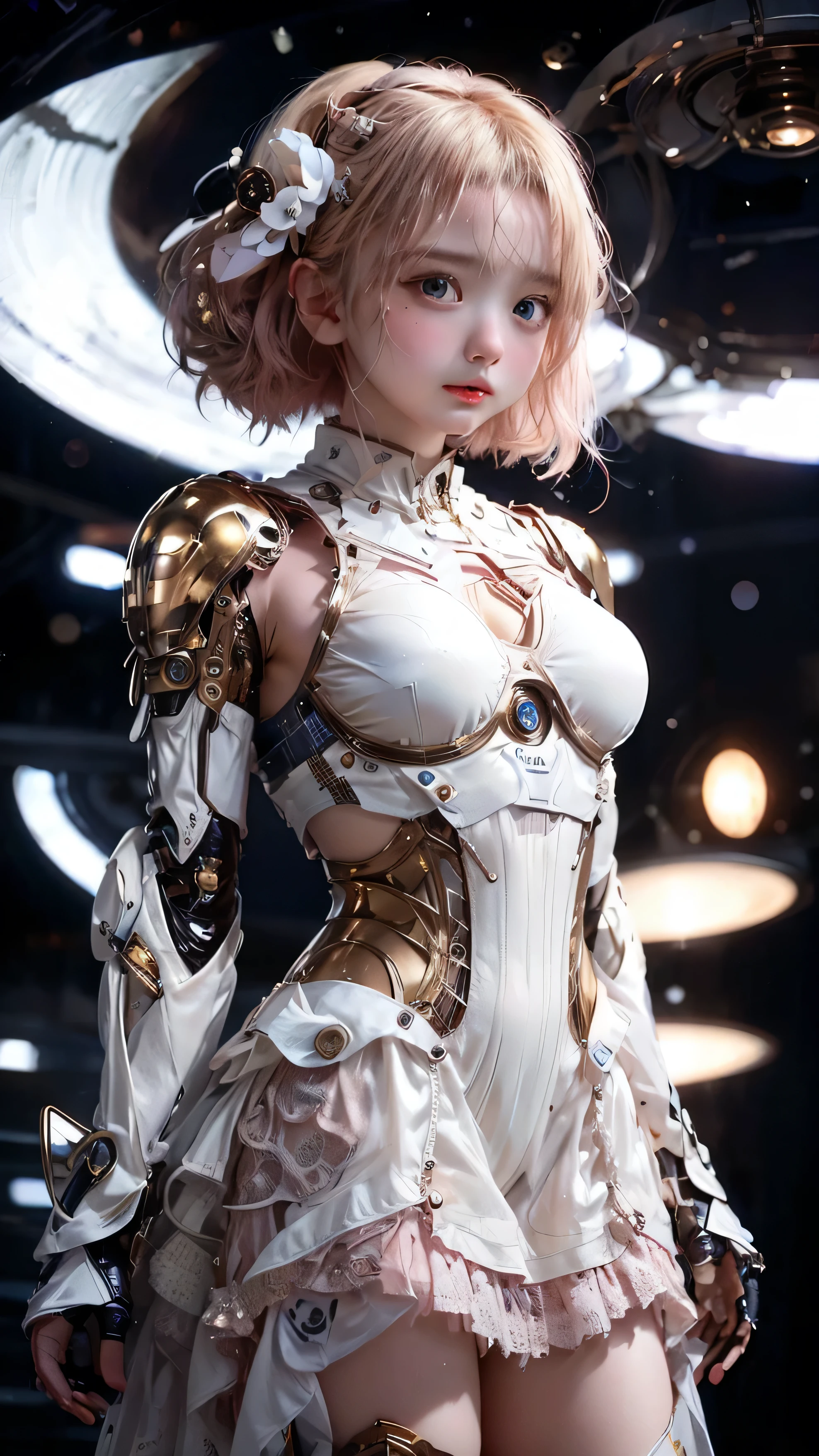 8k portrait of beautiful (cyborg) with pink hair, (Dua Lipa) , mecha musume scifi body suit, pauldrons, intricate, elegant, highly detailed, majestic, digital photography, art by artgerm and ruan jia and greg rutkowski surreal painting reflective, hairpin jewel, broken glass, (masterpiece, sidelighting, finely detailed beautiful eyes: 1.2), hdr,