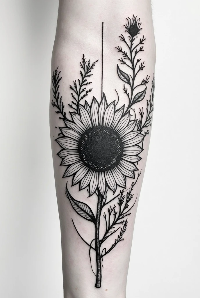 Feminine blackwork sunflowers floral tattoo