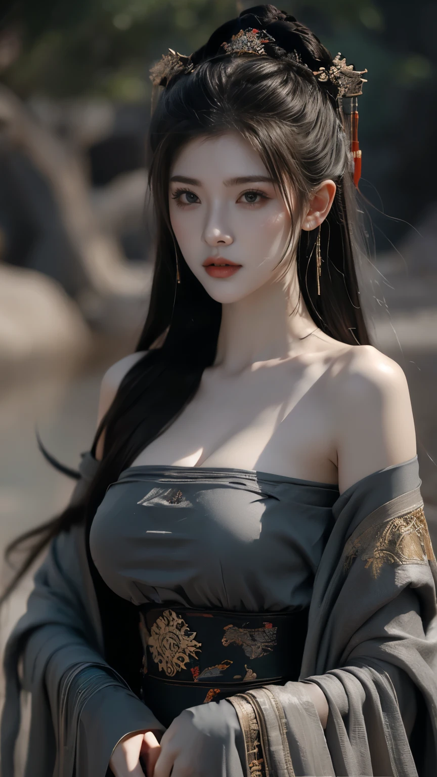 masterpiece,[game art, Best Picture Quality ,highest resolution,【8k,(portrait),Fantasy Engine 5 Rendered Artwork,(digital photography),((portrait Feature:1.5)),
20 year old girl, Short Hair Detail ,Have long bangs,( Red-eye makeup Very fine ),( Long gray hair left :1.4),( large , Full breasts),Elegant and Noble ,Brave charm ,
(future armor combined with the characteristics of ancient Chinese armor, Hollow Design ,Powered Armor, Mysterious oriental runes , Exquisite dress pattern , Magic flash ), Future Warrior, Cyberpunk Character ,war background,
movie lights, light tracking ,Game CG,(( 3D Fantasy Engine )), OC Rendered Reflective Pattern
