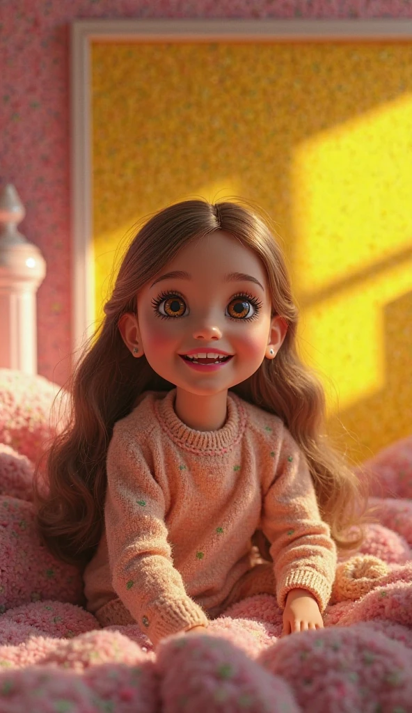 obra-prima, arte detalhada, estilo pixar, menina sorrindo