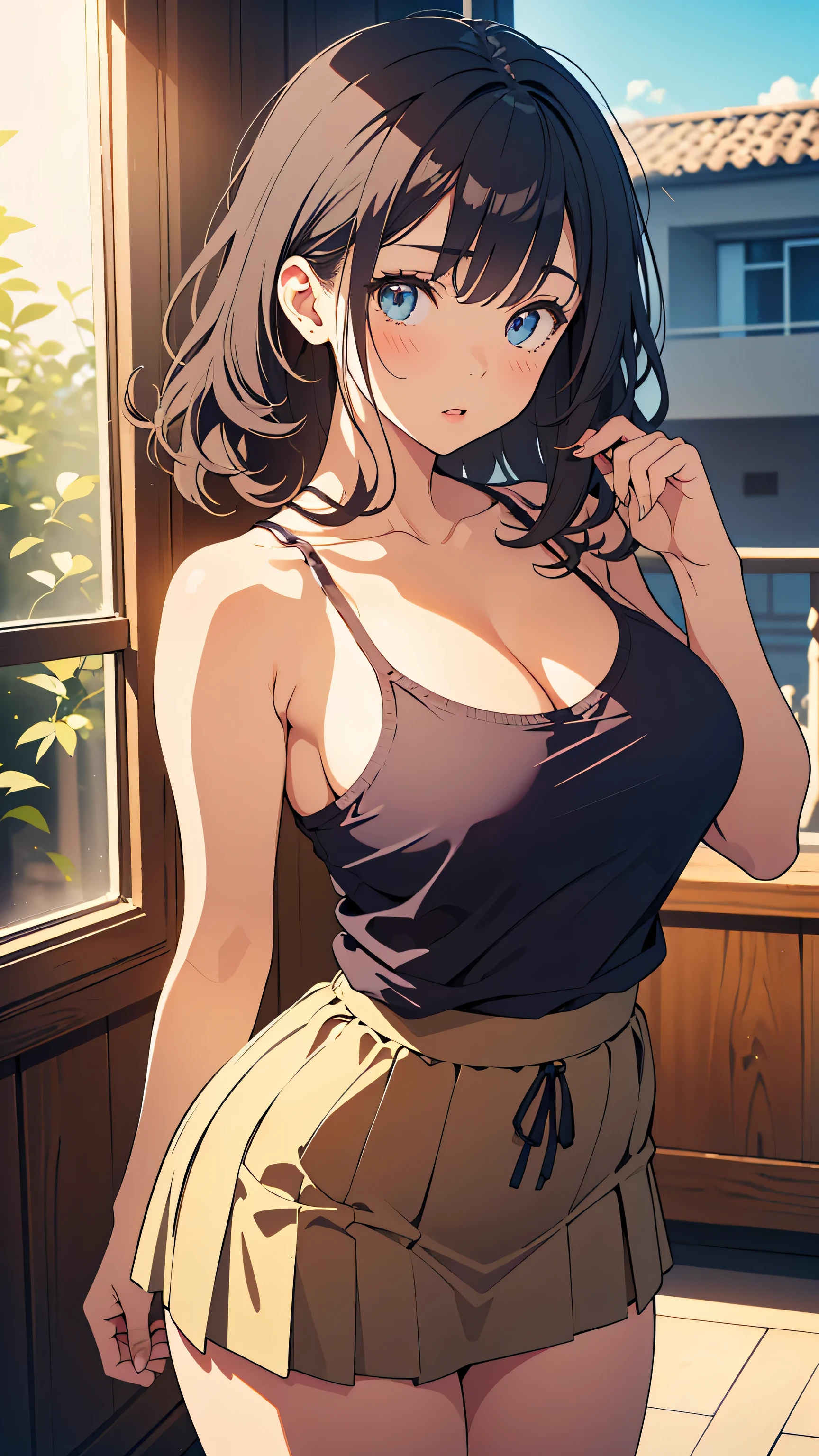 ((Best quality, 8k, Masterpiece :1.3)), 2girl, cute and beautiful woman with emphasis on plump abs: 1.3, full body, (short hair, long hair, big breasts: 1.2), (oversized tank top: 1.2), ultra-delicate face, delicate eyes, double eyelids, smile, home, (random color clothes, adult bra, camisole, panties), close-up face,