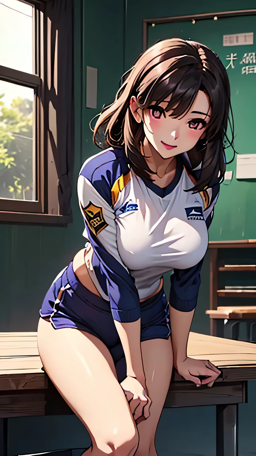 Please draw Big Breasts' even more and more on Big Breasts',Make me look more delicate、Please draw beautifully ,It's see-through when it's wet,Please wear a blue uniform,,Big Breasts even more on Big Breasts,My nipples are sharp and protruding,The work alone is great enough, ,(( Please draw more delicate expression)),( Showa volleyball players ),( Are you wearing Dark Blue Bloomers Dark blue bloomers ), (A woman with sex appeal from 40 year old adults),(( hair,Eye )),(4K,8k,CG Unity,highest masterpiece,masterpiece, top quality:1.2),Official image,(( perfect anatomy, anatomically accurate:1.12)),(( exists, Does ExistsPhoto :1.2)), artistic Eye liner , radiant pink lips , adults , double Eye lids , High Definition Acrylic Painting , Very smooth hair ,詳細な顔とEye ,((:1.32)),(( I'm wearing an old fashioned bloomer and gym wear )), knee-length white socks , staring at the camera with a gentle expression , kind smile , A gentle expression that makes you want to take off your clothes , Big Breasts,((Schoolyard:1.11)),(( Random poses with pink breasts:1.11)),(( hold your head high :1.01))