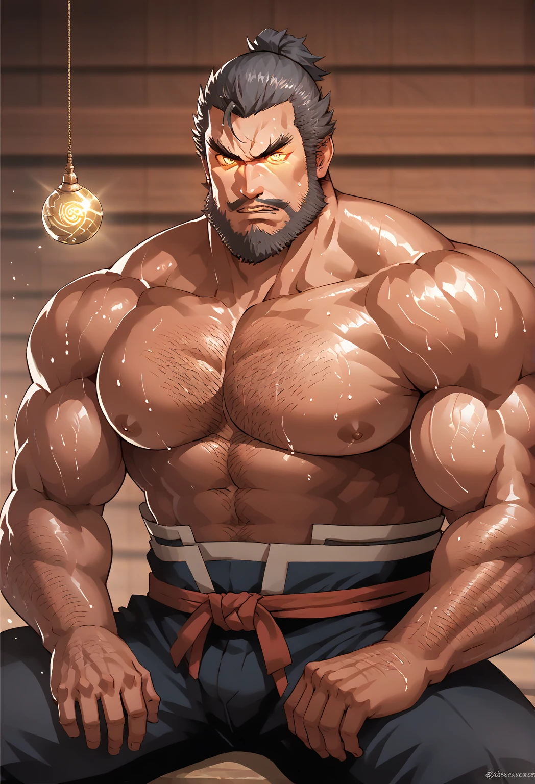 handsome muscular Sumo wrestler, Sumo wrestlers are generally characterized by their large, muscular physique. They have a height that is taller than average and carry a significant amount of weight. They possess a substantial body frame and strong muscles, particularly in their arms and legs, which are noticeably thick and well-developed. Their faces tend to be round with prominent cheekbones. Additionally, sumo wrestlers are recognized for their distinctive hairstyle called "mage," which is considered a symbol of sumo, big male genitals,, mischievous smile, (details: 1 1), natural muscles, high quality, beautiful eyes, (detailed face and eyes), (faceless: 1 2), noise, real photography、... PSD, Sharp Focus, High Resolution 8k, Real & Professional Photography, 8K UHD, Soft Lighting, High Quality, Film Grain, FUJIFILM XT3