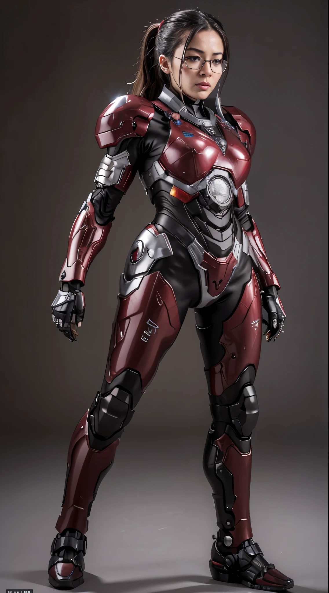 Textured skin, Super Detail, high details, High quality, Best Quality, hight resolution, 1080p, hard disk, Beautiful,(War Machine),Beautiful cyborg middle aged woman,Mecha Cyborg Girl,(dark Red armor)((Major damage)),Woman with mechanical body、She wears a futuristic war machine weapon mech,Fulll body Shot、Soot on the face、Bitter expression、Painful、Very sweaty face、cute little、、Lie on the ground、(Very cracked outfit)Smoke from the mouth、The  is visible、Full of wounds all over the body、The whole body is battered.、Smoke comes from the whole body、、wavy long brown hair　kneel down　eye glasses　Slightly slim