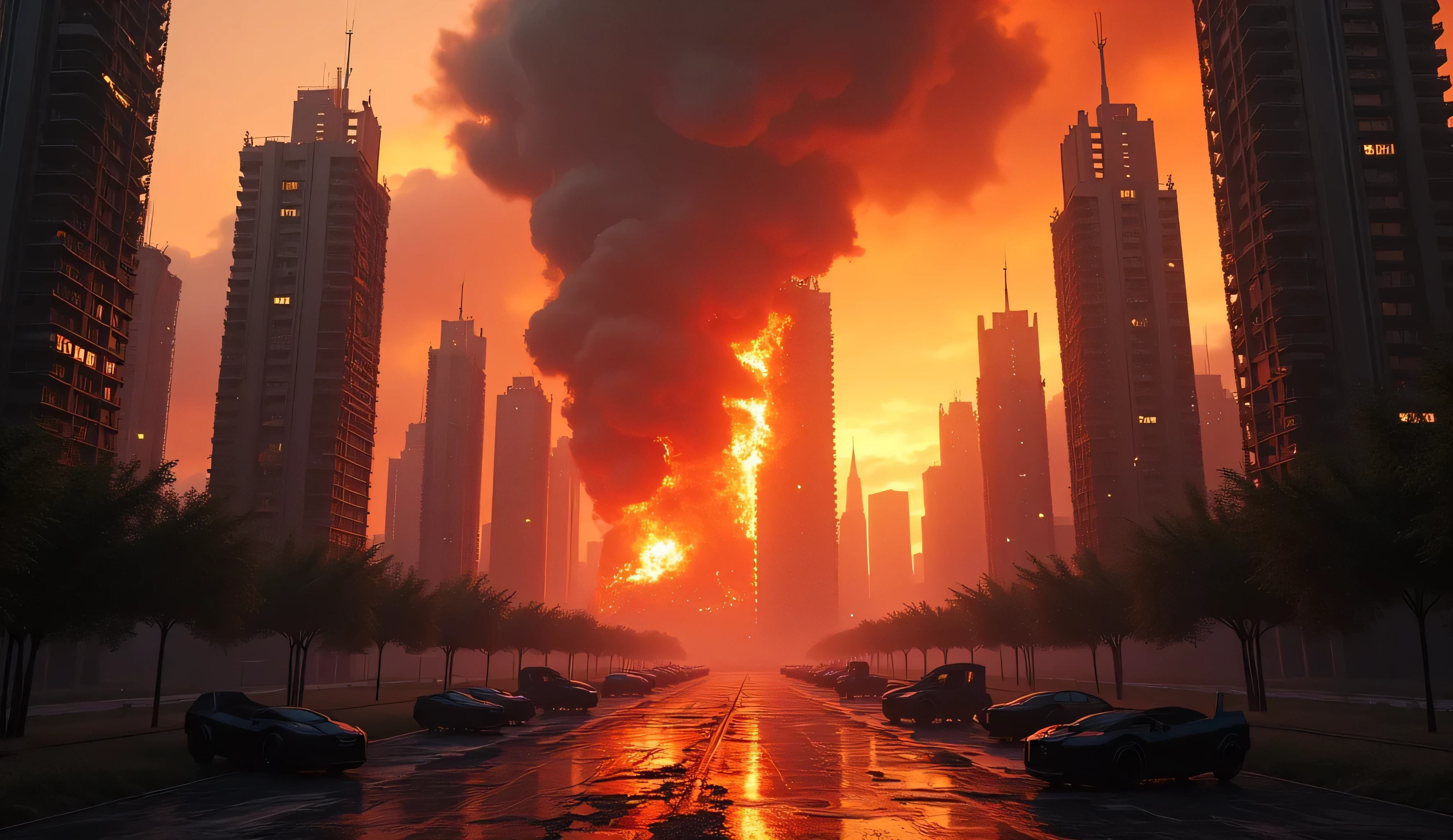 cinematic scene destruction city