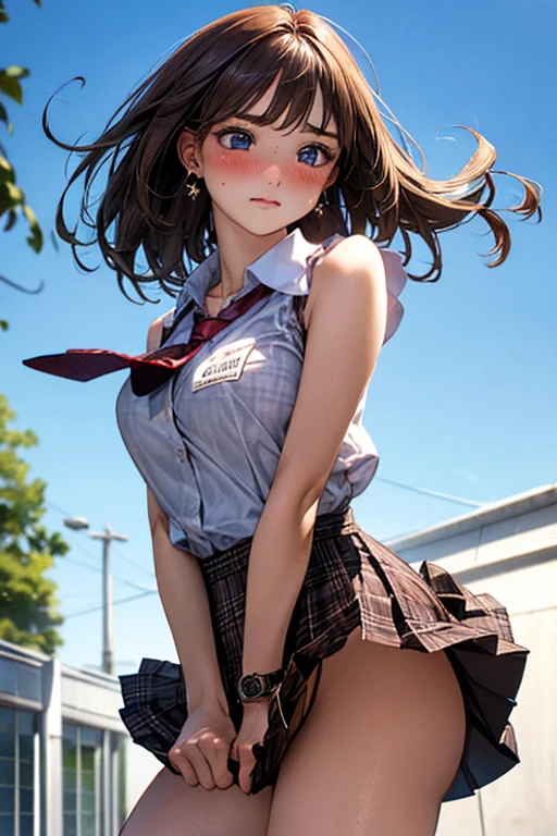 (1woman,solo,nsfw,scat, incontinence:1.5), cowboy shot,Adult beauties,20-year-old、Japanese,perfect face, beautiful and symmetrical face:1.4、beautiful face:1.2、beautiful eyes:1.2、dark brown hair,short cut hair,brown eyes,Crying with embarrassment:1.3、、(smaller head:1.4、ideal ratio body proportions:1.5)、skinny,slender body,(medium breasts:1.3),Squat 1.5,spread legs:1.4,((Peeing:1.3)),white soaking wet panties:1.3、camel toe,tight white camisole、bara shoulder、lift up skirt。Gray miniskirt、pleated skirt、at night、garden、人気のないgarden、
