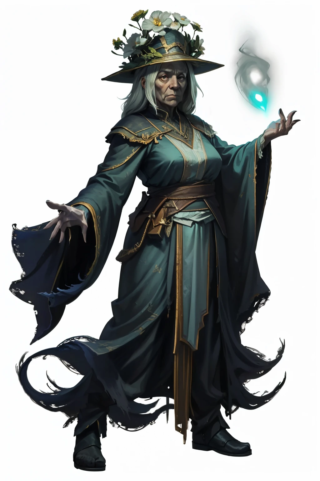 (full body image, forbidden to cut or not appear from head to toe, PNG format , transparent background, white background, Ghosts theme, rpg) &&&&& (high quality, masterpiece) &&&&& HAUNTING": An old woman, with messy and very strong Nordic clothes, your hair is long and loose, Wearing a helmet with flowers, the colors of his clothes are almost unidentifiable because the man has a light greenish aura, pois é uma HAUNTING, A ghost of an old old man, his posture is calm and crude and he's a shady stalker.