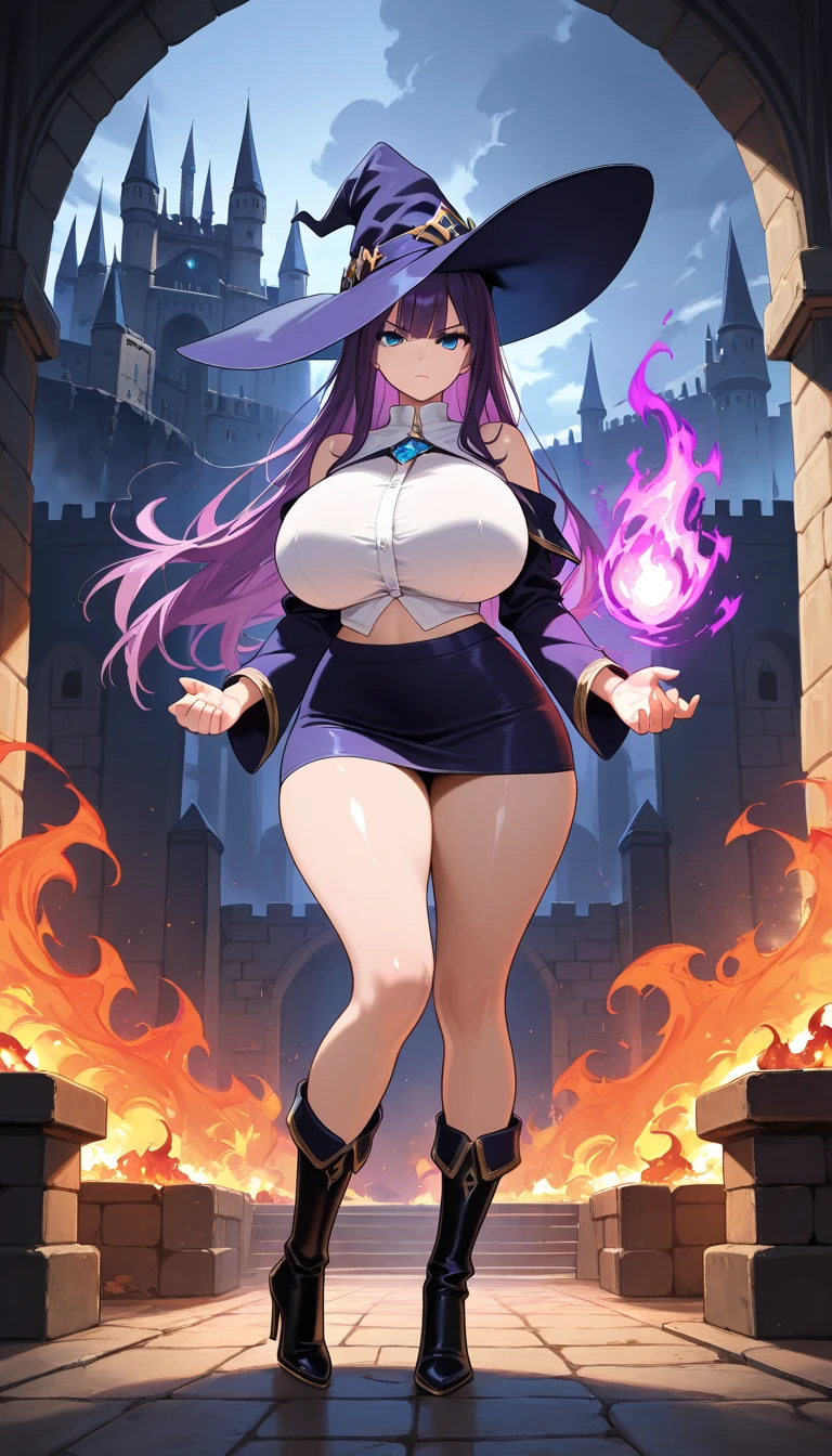 (masterpiece), best quality, expressive eyes, perfect face, solo, ,
long hair, wavy hair, blunt bangs, purple hair, green eyes, flat chest, black t-shirt, smile, open mouth, short sleeves,
forest, night, fireworks, sexy pose, (NSFW), anime, anime screencap, gigantic breasts, huge breasts, woman wearing full bodystocking, necromancer, raven, MILF, (very large breast), milf, (mature female), gloves, earrings, navel focus, capes, Elegant body, curvaceous but thin, the woman have beautiful detailed eyes, detailed textures, otherworldly ruins, fantasy, RPG, Dark atmosphere, extreme shading, masterpiece, best quality, milf, mature female, milfication, The armor covers her breasts and abdomen, ultra mega hyper ultra mega hyper ultra mega super big and beastly huge breasts.