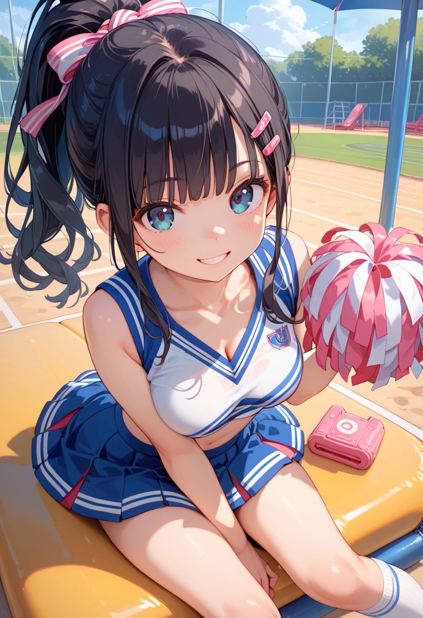 (cheerleaders:1.3)、(stadio:1.5)、(tiny chest:1.4)、Raw photography, top-quality, hight resolution, (masterpiece), (Photorealsitic:1.4), Anime Cosplay, foco nítido, nffsw, 8K分辨率, intricate detailes, depth of fields, the Extremely Detailed CG Unity 8K Wallpapers, front lit, girl with, Smile、(A slender:1.5)、Wear a baseball cap on your head、see -through、Cheerleading pom-poms in hand、(Turn your buttocks:1.2)、Squatting、I can see my panties