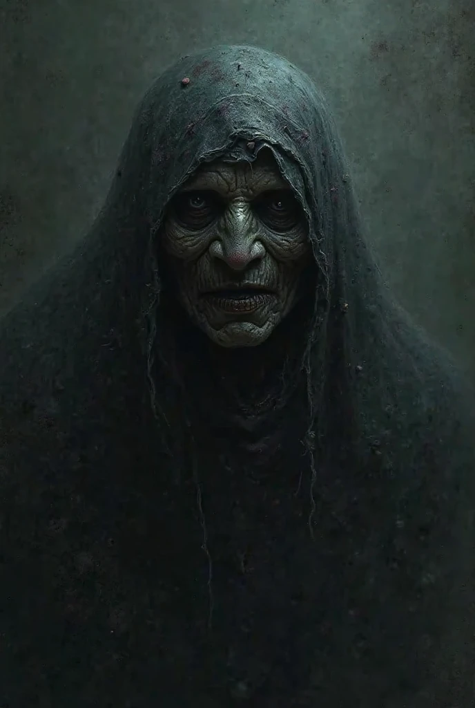 a wrinkled, ugly, necrotic green alien woman witch, detailed face, detailed eyes, detailed wrinkles, detailed texture, detailed skin, 1 woman, horror, dark fantasy, dark atmosphere, lighting