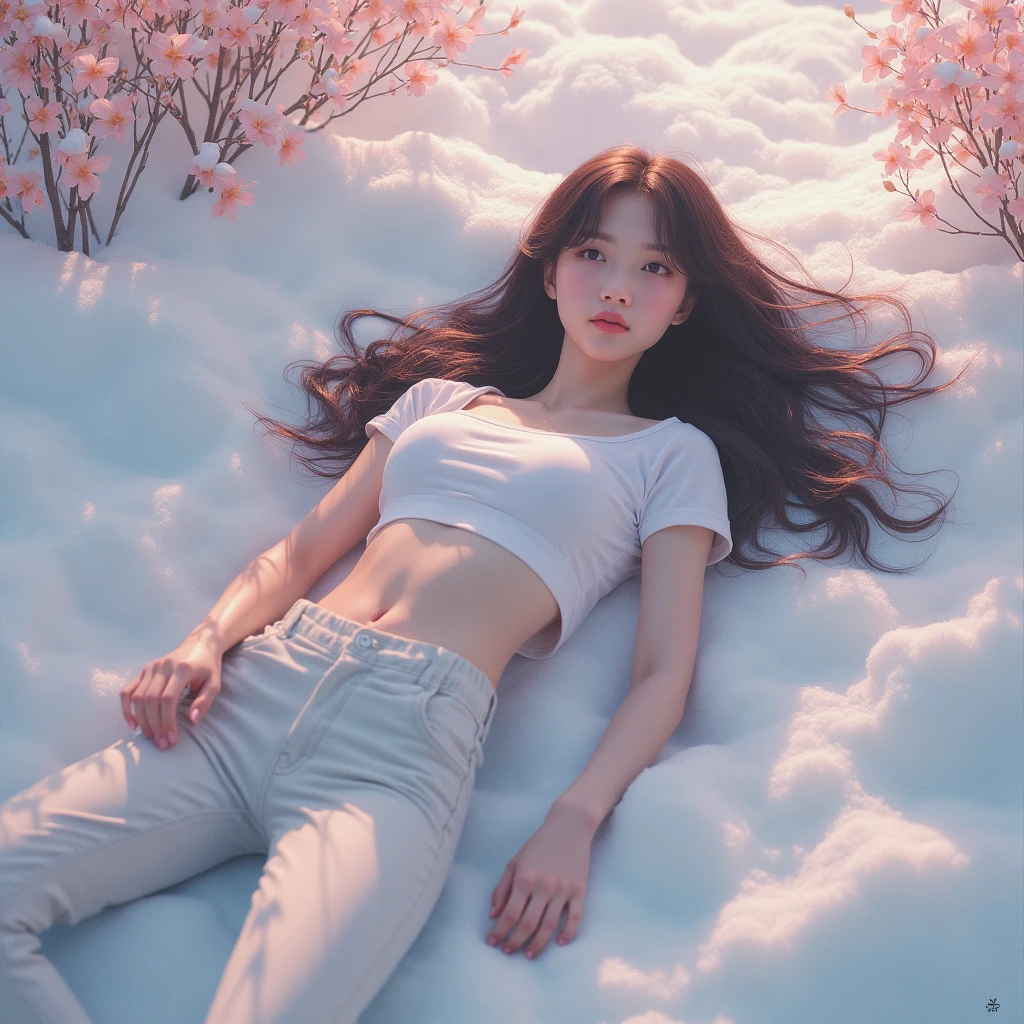 best quality,masterpiece,1girl, solo, (torn clothes:1.3),  blush,,succubus,surrounding by flowers,falling_petals, outdoors, petals,,floating_hair