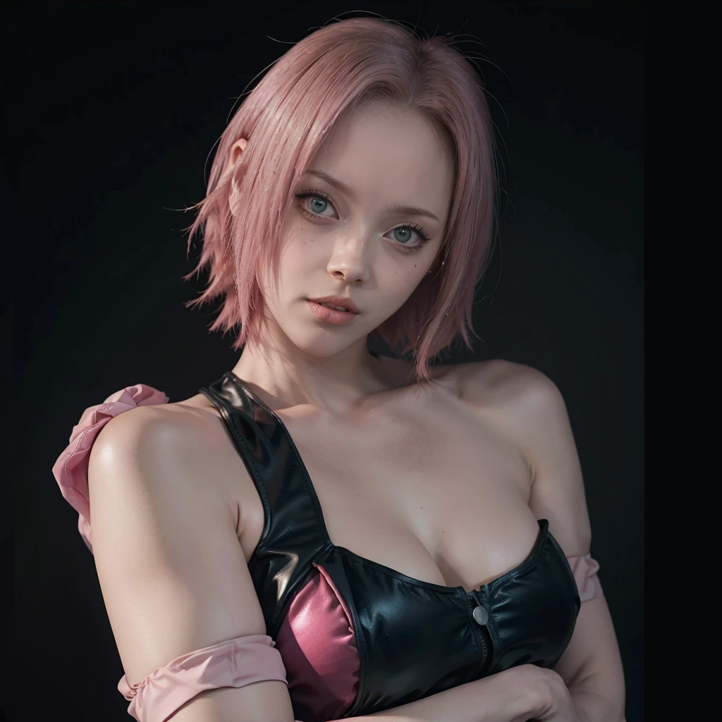 Medieval Knight,(Short Hair:1.6), Red pupils,woman,armor, masterpiece, highest quality, high quality, red and black crystal necklace,(Big Breasts:1.4),Cleavage,Glare,Topless,Beautiful Face,(Abdominal muscles:1.4),purple hair