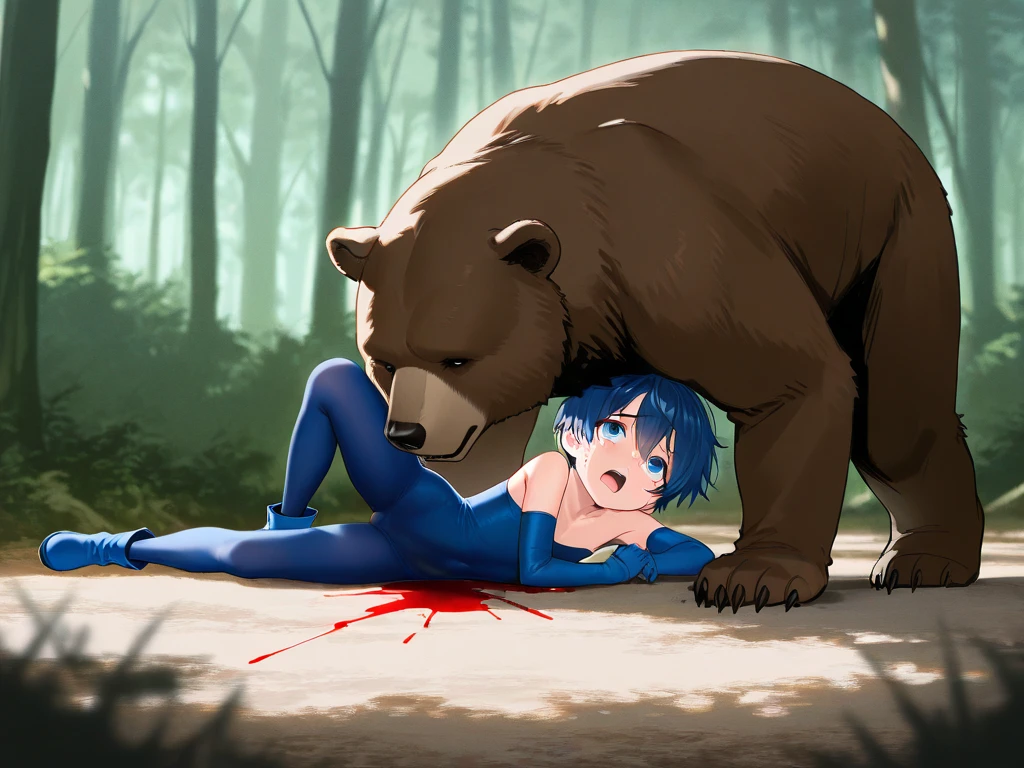pale skin weak body woman bruised body crying get hard fucked by tiger in forest zoophilia dead