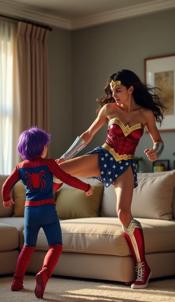 Two women, insane action pose, extreme pose, jump float pose, epic pose, jump horizontally!!!, jump for pleasure, with twins, funny camera shot, very scary photo, epic action pose, funny photo, extreme shortening, strange angle, jump pose, outer space, bed floating in outer space, dc comics, bad guys, DC Comics villain appearance and costume with full body, flying like Superman, villain face, bad face, bad eyes, villain, villain, cyber, flying in space, scary, dark skin
