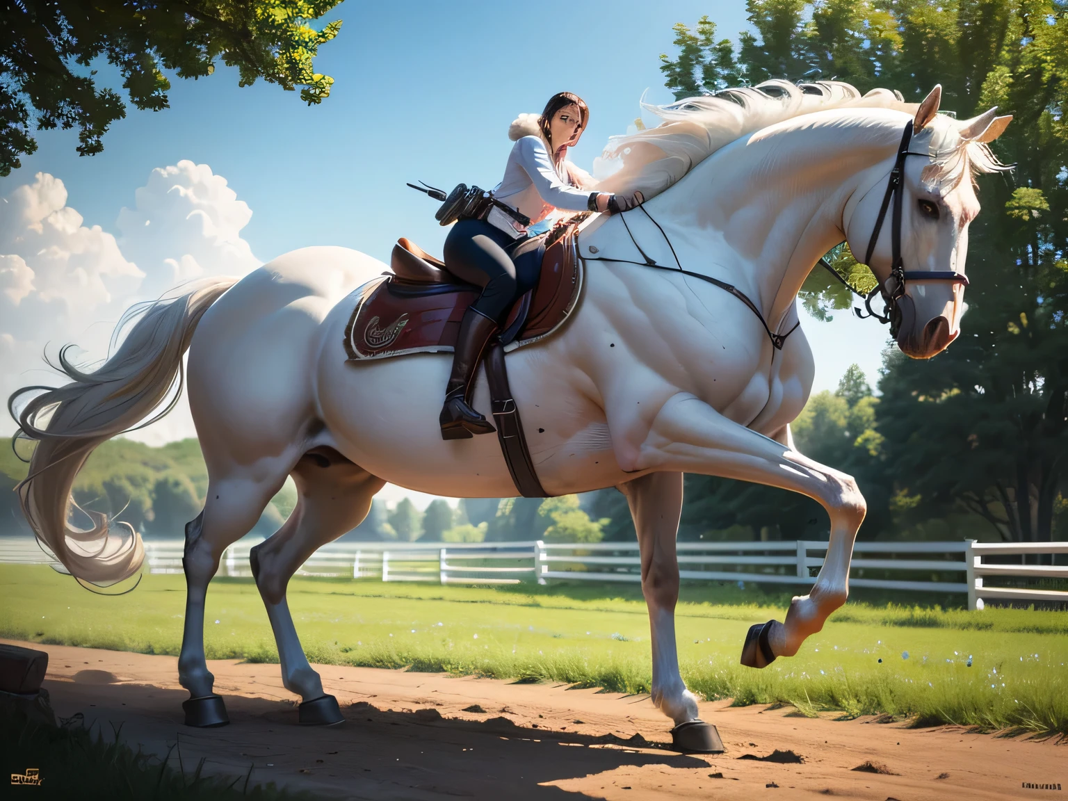 (((Full Body Photo))), (a detailed photo of a white horse with a bulky), cinematic picture of 1horse, (((horse solo))), photorealistic, lifelike, (((Bulky horse body))), A beautiful and majestic large white horse, His coat is all white and shiny, his mane is also white and it is long and silky, The tip of his snout is pink, his teeth are perfect and white, His eyes are light brown, The horse is huge, he is bigger than a normal horse, The horse is 2.2 meters tall, The Horse is very strong, (((his body is very muscular))), (((Large and well-defined muscles))), (((Horse Thick Legs))), (((Powerful and imposing horse))), The horse's cock is very large and heavy, (post-Impressionist), (((solo))), (masterpiece), (best quality), (ultra highres), (photorealistic), 8k resolution, ((Farm's senary))