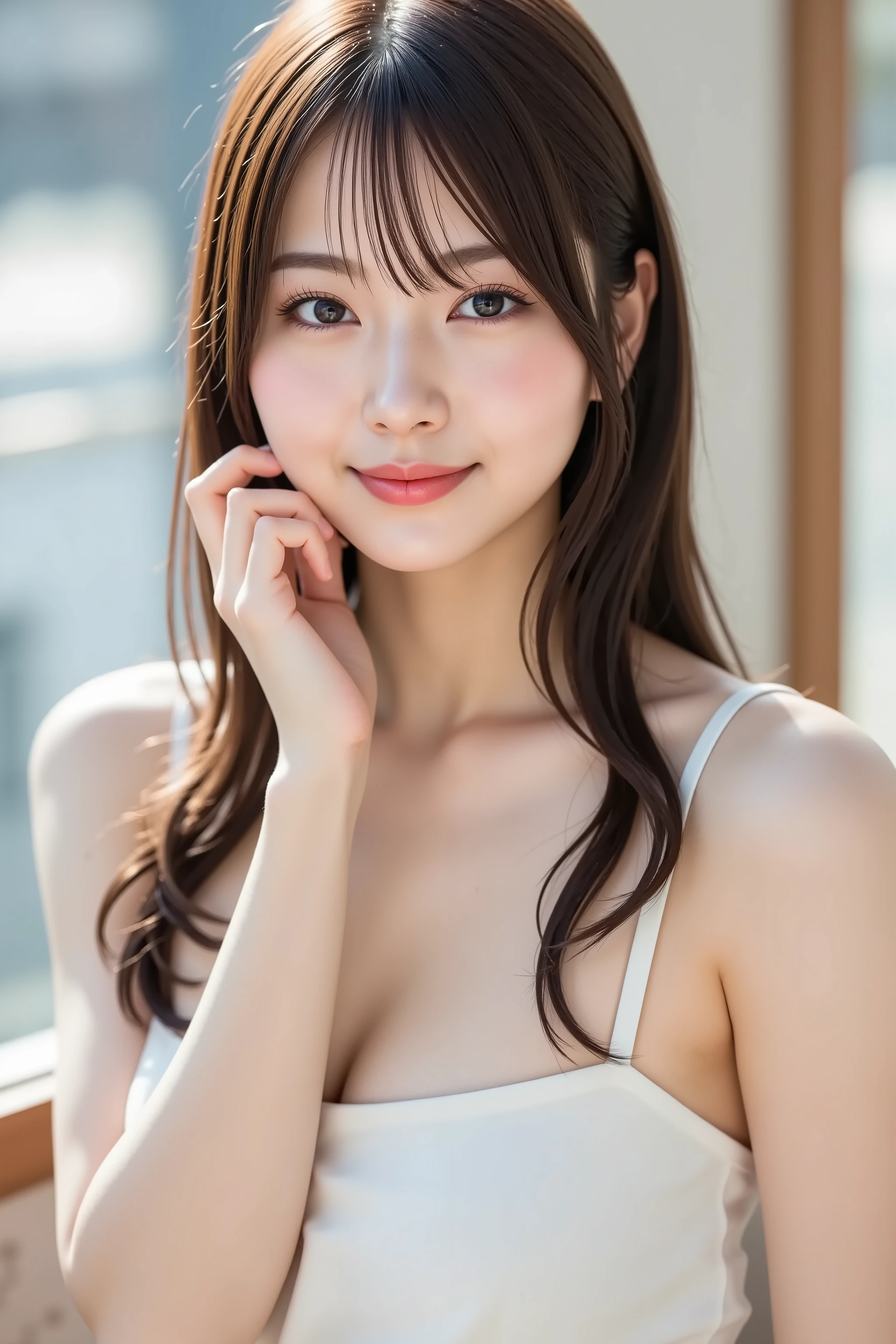 Tabletop, Highest quality, figure, Super detailed, In detail, High resolution, 8k wallpaper, Perfect dynamic composition, Beautiful attention to detail, Bikini, Medium chest,Please place your hand on your chest