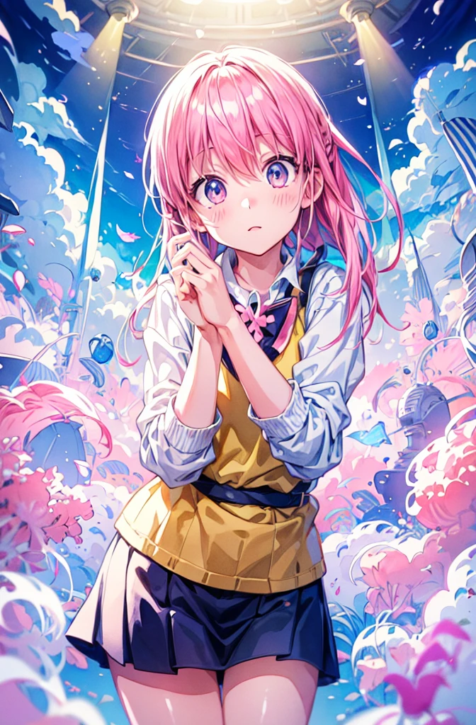 (Masterpiece: 1.4), (Best quality: 1.3), (Illustration: 1.1), (1 girl: 1.3), (Beautiful detailed sky: 1.1), Ultra detailed, (Messy hair: 1.2), (Beautiful detail eyes: 1.05), (Movie light: 1.1), pink hair, long hair, messy curls, ahog, wet, white shirt unbuttoned, ((pink hot skirt)), ocean, fish, coral reef, [[sunlight]], shells, no feelings, in the water, Glowing pink particles, Ultra HD, HDR, 8K, (Masterpiece: 1.5), (Best quality: 1.5), Bright tones