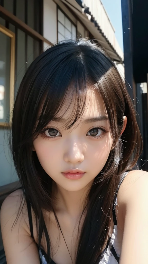 (1 nogizaka girl,ars old face,raw photo,photo realistic:1.5),(best quality, high quality,HDR, highest quality,ultra high resolution,high resolution,high res,ultra high difinition,huge file size,8K,2K wallpaper,8K wallpaper,high quality texture,amazing,an extremely delicate:1.4),one girl, Japanese famous idol,cute face,small face,absurd,ridiculous,incredibly ridiculous,blurry background,(goddess costume,short hair,cleavage,erect nipples,no makeup:1.2),medium skin,beautiful skin,detailed skin,black hair,silky hair,black eyes,Japanese nose,5-fingers,(Light Particles, Lens Flare, Luminous Particles: 0.7),looking at viewer,bright lighting,professional lighting,girl