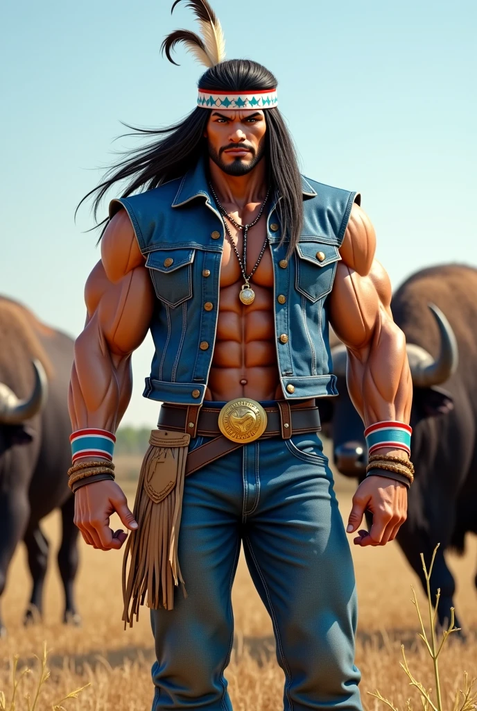 ((best quality)), ((masterpiece)), (detailed),J. B. Mauney, the Barbarian, stands imposing in a rodeo. Perfect brown body, insanely beautiful and masculine face. The sunlight highlights his muscles and tattoo, long pants long plaid shirt black and white tights and a black hat. The scenery is exuberant and mysterious, with audience and horses. The camera details everything.