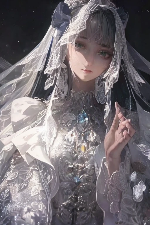 (highest quality:1.4),(masterpiece:1.4),super detailed,8K,cg,exquisite,Upper body,Lonely,thumb girl,Little Princess,flowing coat dress,garden background,detailed facial features,long curly hair,Almond Eyes,Delicate eye makeup,long fluttering eyelashes,Sparkling starry eyes,and a starry gaze, intricate lip details,soft and harmonious style.