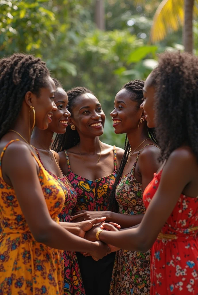 retro colors, motherly love, orgy, a lot of women only, many happy beautiful lesbian female african women in a jungle, fully naked, lesbian, having fun, grabbing breasts, extasy, groping breasts, touching nipples, many people in the sun, west african woman, black skin, macromastia, dark skin,