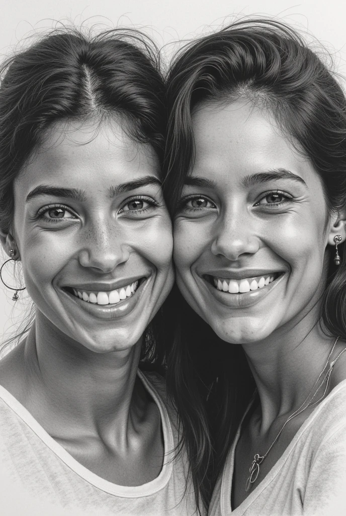 drawing of two girls with braids and a smile, two girls, realistic sketch, traditional portrait, beautiful painting of friends, sisters, a pencil sketch, detailed portrait, portrait. high detail, realism drawing, black and white drawing, highly detailed portrait, monochrome drawing, high detail portrait, graphite drawing, black and white graphite drawing, portrait of two people, graphite on paper