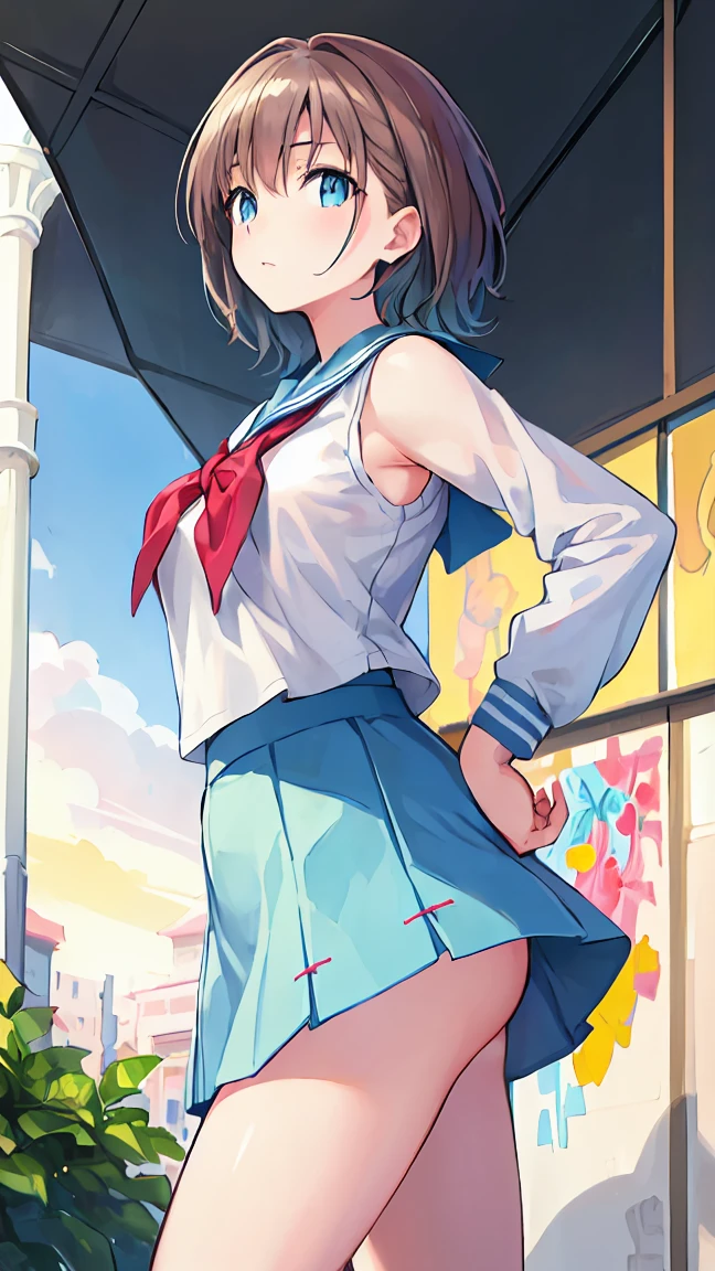 "(perfect masterpiece:1.2), (highest quality:1.2), stunning face, uniform, mature and chubby, Big eyes, compensate, long and luxurious eyelashes, lip whole, irresistible charisma.",cheerleader,belly button,(((female brat))),(((very short hair))),raised his arms,NSFW,smile,Are standing,Upper body,front,Cheerleader,mini skirt,