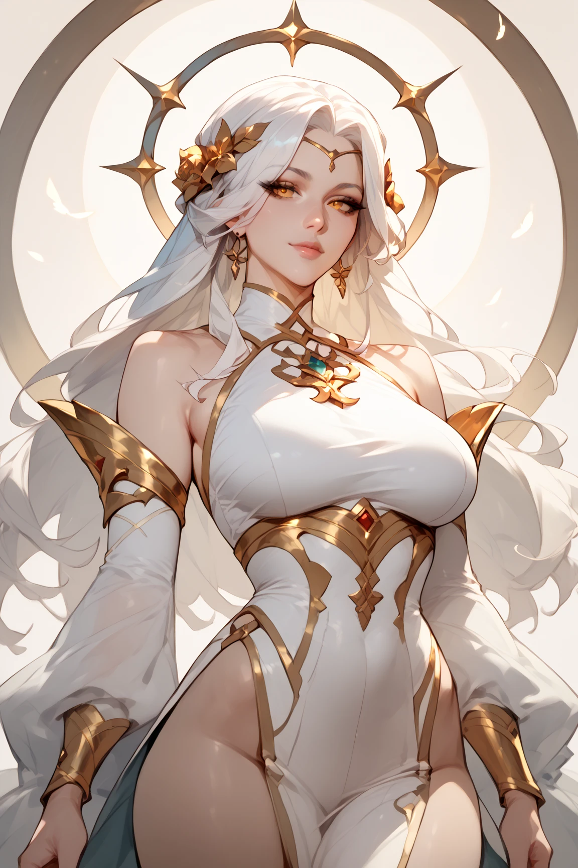 big breasts, ((((topless)))), nsfw, frame, tarot, upper body, medium shot, detailed eyes, detailed face, busty, masterpiece, best quality, 1girl, ningguang (genshin impact) , long hair,white hair,hair stick,hair ornament,red eyes,jewelry, vision \(genshin impact\), chinese dress, gloves, claw ring,tassel,bare shoulders, fur collar, fur trim, detached sleeves, leg tattoo, tattoo, pelvic curtain,sidelocks, luxury, gems, gold, ornate, Chinese interior decorated, chinese pattern,  (jagged glowing orange crystal rocks boulders and debris shooting into the air:1.3)